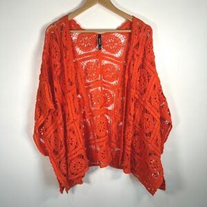 Torrid Orange Crochet Ruana Open Front‎ Kimono Cardigan Cover Up Plus Size O/S